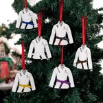 Personalized BJJ Brazilian Jiu Jitsu Gi Shape Ribbon Acrylic Ornament with Text Christmas Tree Decor Team Birthday Gift for Martial Artists