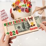 Personalised Merry Christmas Cute Cartoon Character Wooden Money Holder with Name Holiday Party Favors Gift for Kids Family