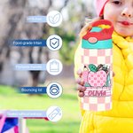 Personalised Cute Apple Stationery 12oz Insulated Water Bottle with Name and Silicone Straw Back to School Birthday Gift for Kids