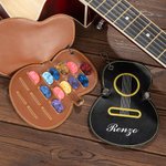 Custodia portatile  a forma di chitarra personalizzata con nome comodo per plettri fatto in pelle PU musica regalo di compleanno per festival