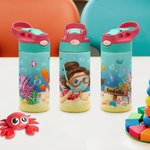 Gepersonaliseerde Marine duiken roestvrij staal naam Kid waterfles met siliconen rietje strand accessoire geschenk voor kind