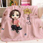 Personalizzato personaggio dei cartoni animati Farfalla Multicolore Morbida coperta accogliente con nome e fiore di nascita Home Decor Regalo di compl