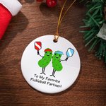 Personalized Funny Cartoon Cucumber Pickleball Player Ceramic Ornament with Text Christmas Tree Decor Sports Gift for Pickleball Lovers