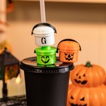 Personalized Witch Ghost Pumpkin Set of 3 Drinking Cups Straw Covers Toppers with Initial Halloween Decor Party Gift for Friends Family