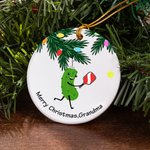 Personalized Funny Cartoon Cucumber Pickleball Player Ceramic Ornament with Text Christmas Tree Decor Sports Gift for Pickleball Lovers