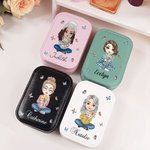 Personalised Cartoon Character Birth Flower Bouquet Leather Travel Jewellery Box with Name Changing Colour LED Makeup Mirror Christmas Gift for Women