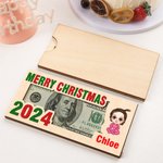 Personalised Merry Christmas Cute Cartoon Character Wooden Money Holder with Name Holiday Party Favors Gift for Kids Family
