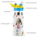 Bouteille Isotherme 350ml Personnalisée avec Photo de Visage Initiale Nom Cadeau Anniversaire Retour à l'École pour Enfant