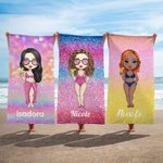 Personalized Faux Glitter Cartoon Quick Dry Oversized Microfiber Beach Towel with Name Summer Travel Essential Birthday Gift for Women Girls