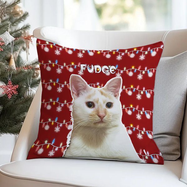 Personalised Colourful Lights Snowflake Cat Dog Photo Throw Pillow Cover with Name Festival Home Decor Christmas Birthday Gift for Pet Owners