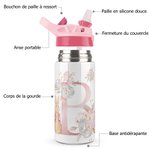 Gourde Isotherme 350ml Personnalisée avec Initiale Nom Pierre Lapin Bouteille avec Couvercle Presser-Ouvrir Cadeau Rentrée Scolaire Noël pour Enfant