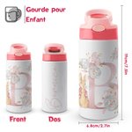 Gourde Isotherme 350ml Personnalisée avec Initiale Nom Pierre Lapin Bouteille avec Couvercle Presser-Ouvrir Cadeau Rentrée Scolaire Noël pour Enfant