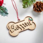 Personalizado Holly Dog Bone Wooden Ornament Stocking Tag with Text and Year Christmas Tree Decor Birthday Gift for Pet Lovers