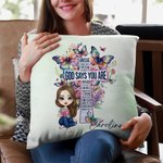 Personalisierte Cartoon Charakter Gott sagt, du bist Kreuz Schmetterling werfen Kissenbezug mit Namen Geburtstag Home Decor Geschenk für Christen