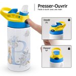 Gourde Isotherme 350ml Personnalisée avec Initiale Nom Pierre Lapin Bouteille avec Couvercle Presser-Ouvrir Cadeau Rentrée Scolaire Noël pour Enfant