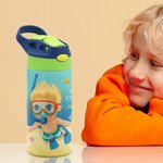 Gepersonaliseerde Marine duiken roestvrij staal naam Kid waterfles met siliconen rietje strand accessoire geschenk voor kind