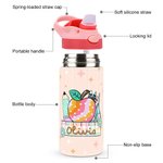 Personalised Cute Apple Stationery 12oz Insulated Water Bottle with Name and Silicone Straw Back to School Birthday Gift for Kids