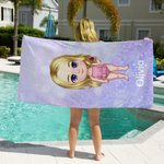Personalized Faux Glitter Cartoon Quick Dry Oversized Microfiber Beach Towel with Name Summer Travel Essential Birthday Gift for Women Girls