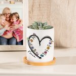 Pot de fleurs de naissance en céramique avec 1-6 noms et base en bambou Cadeau d'anniversaire de mère pour maman grand-mère