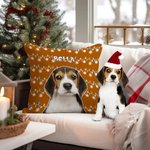 Housse de Coussin Personnalisée avec Portrait d'Animal et Nom Style Guirlande Lumineuse Cadeau Festival Noël pour Amoureux de Chien Chat