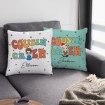 Personalized Cousin Crew Cartoon Character Soft Throw Pillow Cover with Name Home Decor Christmas Gift for Family