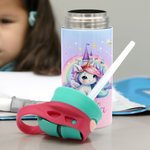 Botella de agua para niños con asa y pajita de silicona personalizada Fantasy Rainbow Unicorn Castle 12oz Insulated Kid Water Bottle with Handle and Silicone Straw Birthday Christmas Gift for Girls