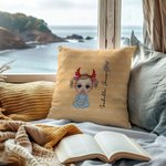 Personalized Cute Cartoon Character Birth Flower Multicolour Throw Pillow Cover with Names Home Decor Christmas Birthday Gift for Family Kids