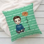 Personalized Cute Cartoon Character Birth Flower Multicolour Throw Pillow Cover with Names Home Decor Christmas Birthday Gift for Family Kids