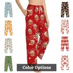 Gepersonaliseerde Zachte Kerstmuts Hond Kat Portret Lange Pyjamabroek met Zak Koord Kerstcadeau voor Huisdierliefhebber