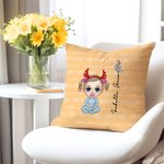 Personalized Cute Cartoon Character Birth Flower Multicolour Throw Pillow Cover with Names Home Decor Christmas Birthday Gift for Family Kids