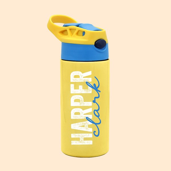 Gepersonaliseerde kleurrijke naam 12oz geïsoleerd Kid waterfles met siliconen rietje en handvat terug naar school verjaardagscadeau voor jongens meisjes