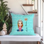 Personalized Cute Cartoon Character Birth Flower Multicolour Throw Pillow Cover with Names Home Decor Christmas Birthday Gift for Family Kids