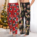 Gepersonaliseerde Zachte Kerstmuts Hond Kat Portret Lange Pyjamabroek met Zak Koord Kerstcadeau voor Huisdierliefhebber