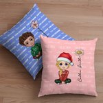 Personalized Cute Cartoon Character Birth Flower Multicolour Throw Pillow Cover with Names Home Decor Christmas Birthday Gift for Family Kids