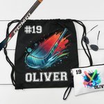 Personalized Neon Dynamic Hockey Drawstring Backpack Bag with Name Sports Team Birthday Gift for Hockey Players Lovers