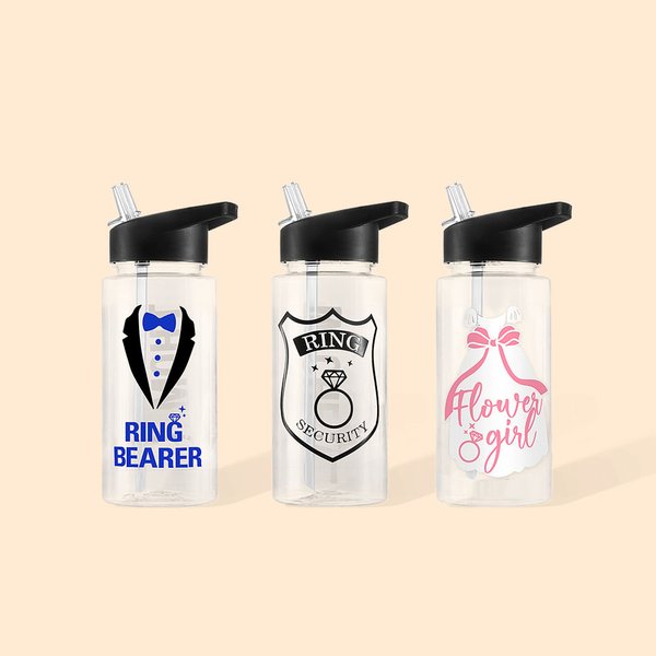 Personalised Kid Wedding Role Water Bottle with Name and Straw Wedding Party Junior Bridesmaid Gift for Children