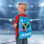 Personalized Neon Dynamic Hockey Drawstring Backpack Bag with Name Sports Team Birthday Gift for Hockey Players Lovers