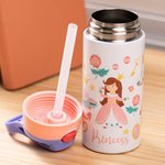 Gourde Multicolore Personnalisée de Nom et Motif Bouteille d'Eau avec Paille en Silicone pour Enfants Cadeau d'Anniversaire pour Garçons et Filles