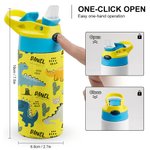 Personalized Multi-Colour Cartoon Dinosaur 12oz Water Bottle with Name and Handle School Season Birthday Gift for Boys