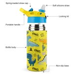 Personalized Multi-Colour Cartoon Dinosaur 12oz Water Bottle with Name and Handle School Season Birthday Gift for Boys