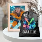 Personalized Neon Dynamic Hockey Drawstring Backpack Bag with Name Sports Team Birthday Gift for Hockey Players Lovers