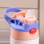 Gourde Multicolore Personnalisée de Nom et Motif Bouteille d'Eau avec Paille en Silicone pour Enfants Cadeau d'Anniversaire pour Garçons et Filles