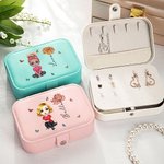 Portagioie in pelle PU personalizzato con fiore di nascita personaggio cartone animato e nome regalo di compleanno e matrimonio per donne e ragazze