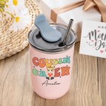 Personalized Colorful Letter Cousin Crew Cartoon 12oz Lowball Insulated Tumbler with Flip Lid and Straw Birthday Christmas Gift for Kids Family