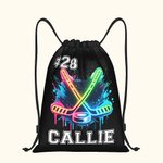 Personalized Neon Dynamic Hockey Drawstring Backpack Bag with Name Sports Team Birthday Gift for Hockey Players Lovers