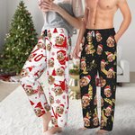 Gepersonaliseerde Zachte Kerstmuts Hond Kat Portret Lange Pyjamabroek met Zak Koord Kerstcadeau voor Huisdierliefhebber