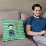 Personalized Cute Cartoon Character Birth Flower Multicolour Throw Pillow Cover with Names Home Decor Christmas Birthday Gift for Family Kids