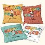Personalized Cousin Crew Cartoon Character Soft Throw Pillow Cover with Name Home Decor Christmas Gift for Family