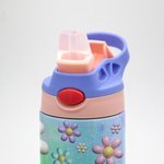 Personalisierte 3D Blume Regenbogen 12oz Kind Wasserflasche mit Silikon Stroh zurück zu Schule im Freien Zubehör Geschenk für Kinder