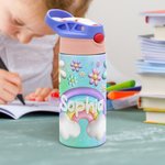 Personalisierte 3D Blume Regenbogen 12oz Kind Wasserflasche mit Silikon Stroh zurück zu Schule im Freien Zubehör Geschenk für Kinder